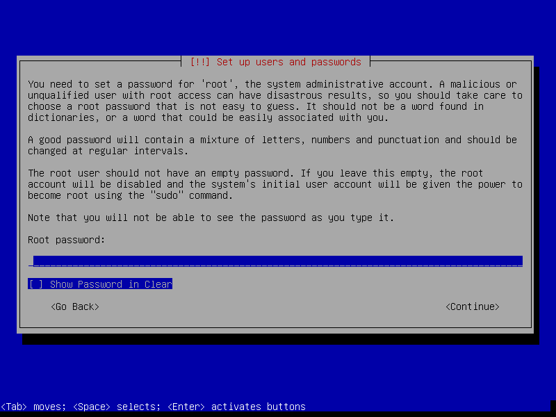 Debian Install Set Root Password